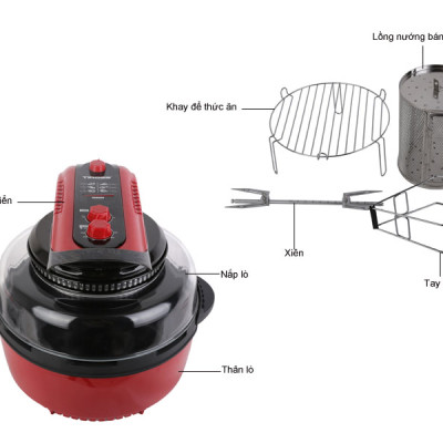 Nồi Chiên Không Khí Đa Năng Tiross TS903 - 11L (Đỏ Đen) - Hàng chính hãng